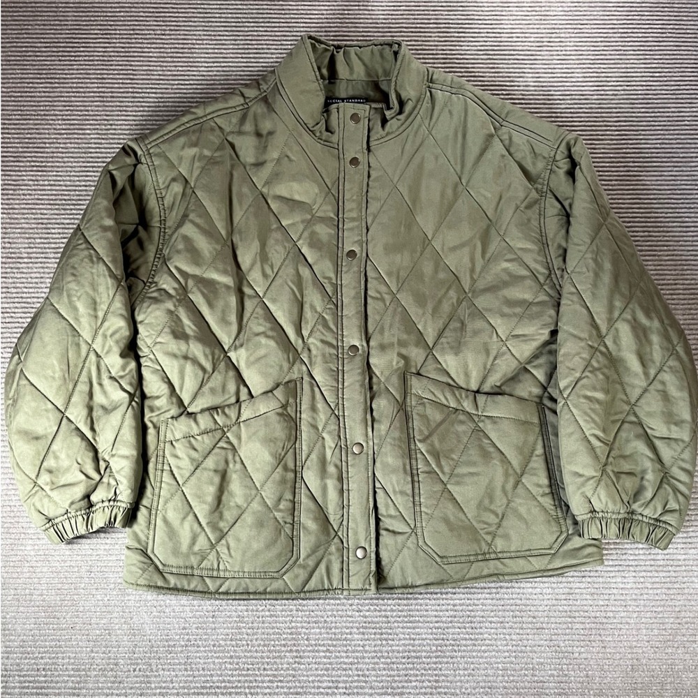 Social Standard by Sanctuary Olive Green Quilted Snap Front Jacket XXL XJ9190E1S
